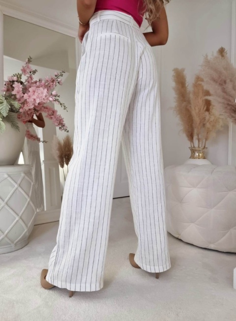 Lniane spodnie w paski PREMIUM ecru By Me