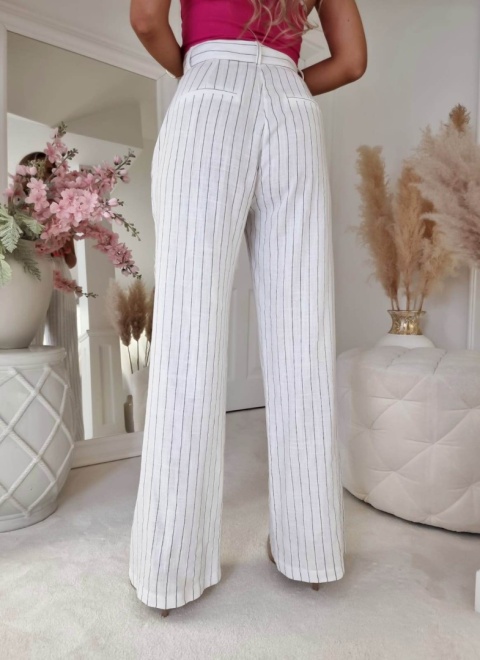 Lniane spodnie w paski PREMIUM ecru By Me