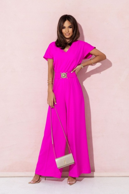 Kombinezon z wiskozą ze złotym paskiem HANNA amarant