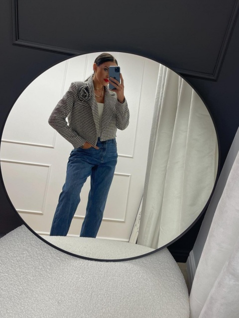 Krótka marynarka z różą MY STYLE biało-czarna ze złotą nitką LA MILLA