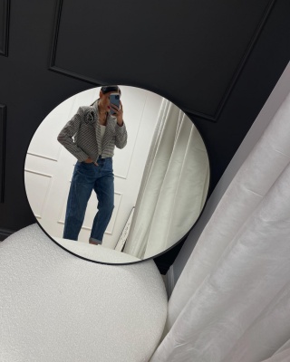 Krótka marynarka z różą MY STYLE biało-czarna ze złotą nitką LA MILLA