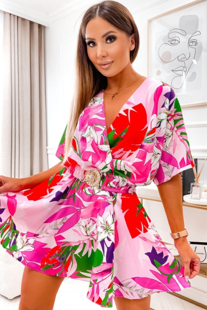 Kombinezon damski z kimonowym rękawem i paskiem OLIVIA tropik