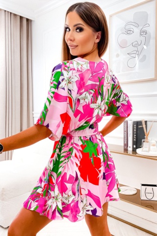 Kombinezon damski z kimonowym rękawem i paskiem OLIVIA tropik
