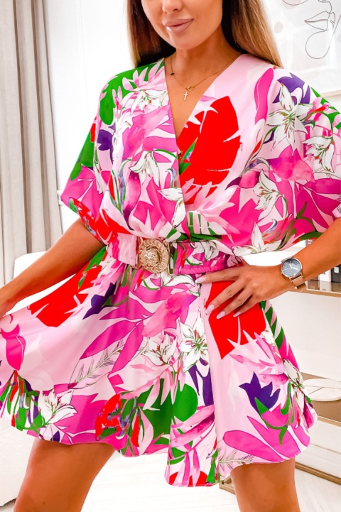 Kombinezon damski z kimonowym rękawem i paskiem OLIVIA tropik