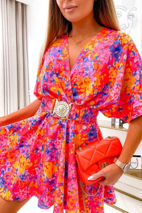 Kombinezon damski z kimonowym rękawem i paskiem OLIVIA pomarańczowy mix