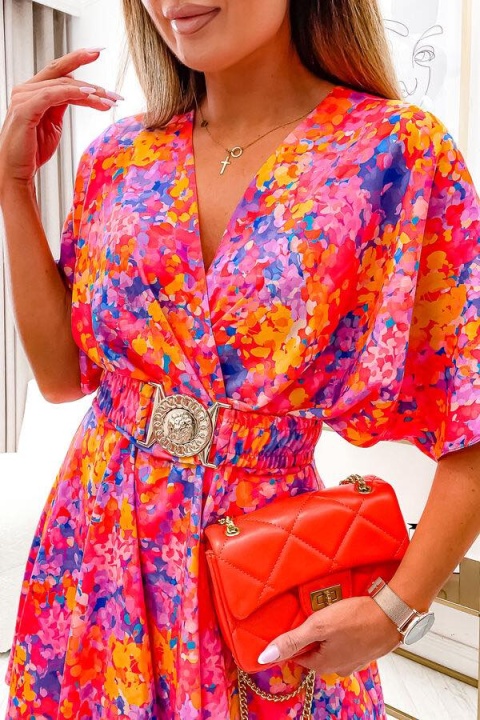 Kombinezon damski z kimonowym rękawem i paskiem OLIVIA pomarańczowy mix