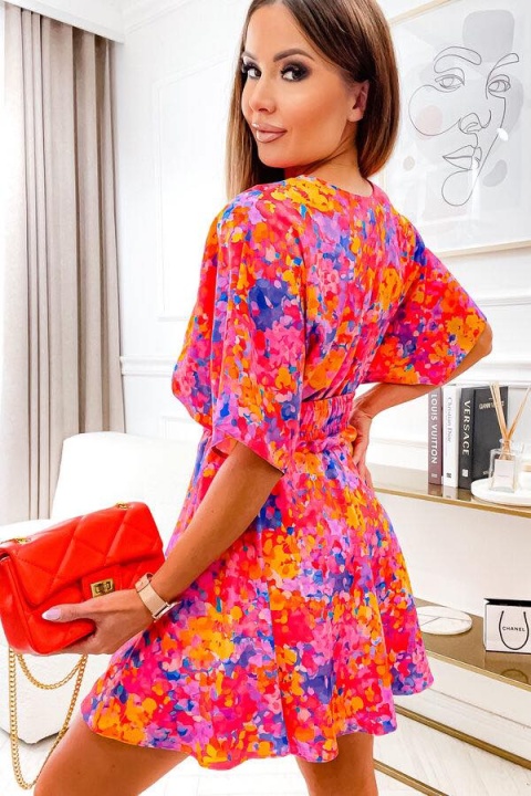 Kombinezon damski z kimonowym rękawem i paskiem OLIVIA pomarańczowy mix