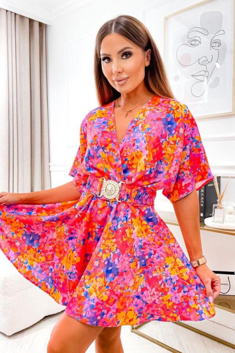 Kombinezon damski z kimonowym rękawem i paskiem OLIVIA pomarańczowy mix