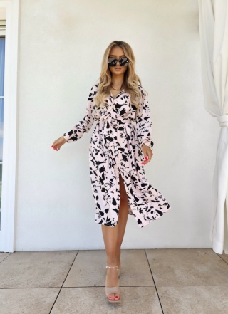 Sukienka narzutka MAXI pudrowo-czarna