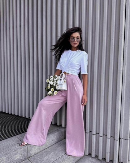 Szerokie spodnie dresowe HIGH STANDARDS różowe La milla