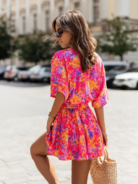 Kombinezon damski z kimonowym rękawem i paskiem OLIVIA pomarańczowy mix