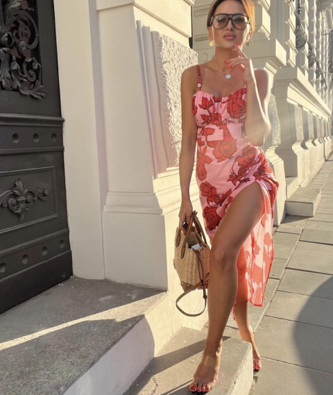 Dress HOT SUMMER linen pink flowers Belluci Dress HOT SUMMER linen pink flowers Belluci