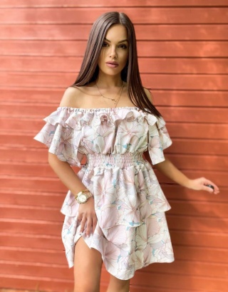 Sukienka VALENTINA kwiaty puder By Mielczarkowski