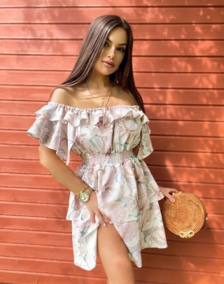 Sukienka VALENTINA kwiaty puder By Mielczarkowski