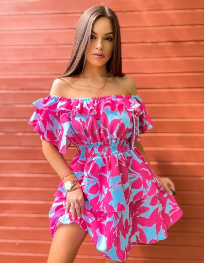 Sukienka VALENTINA kwiaty fuksja By Mielczarkowski