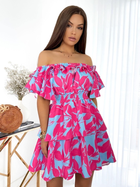 Sukienka VALENTINA kwiaty fuksja By Mielczarkowski