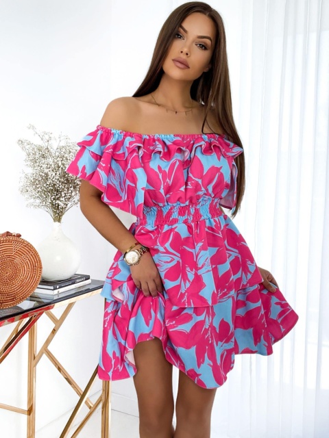 Sukienka VALENTINA kwiaty fuksja By Mielczarkowski