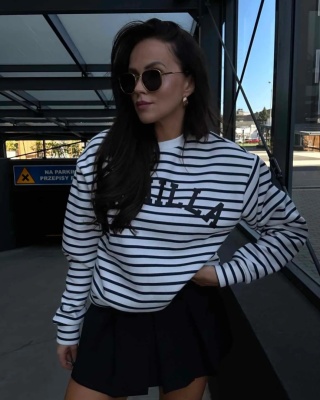 Bluza dresowa w paski COLLEGE ciemne paski ecru La Milla