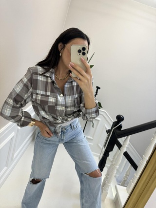 Koszula flanelowa w kratkę szara z błękitem La Milla