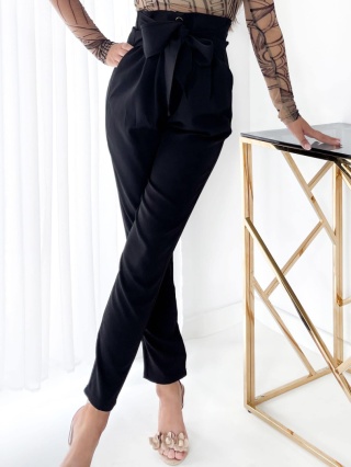 Spodnie Eldorado z paskiem wiązanym w talii czarne By Mielczarkowski