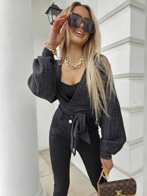 Sweter Kimono czarne ze złotą nitką By Me