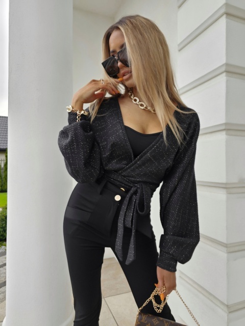 Sweter Kimono czarne ze złotą nitką By Me