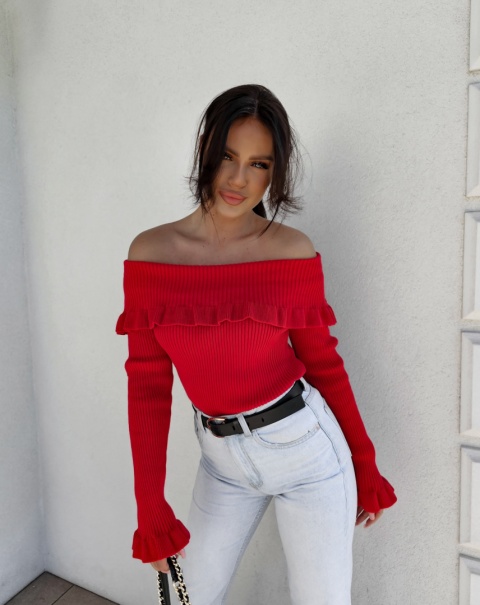 Sweter z kaszmirem ROZENEK – czerwony By Me