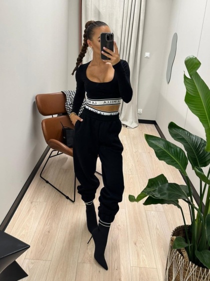 Top gładki z logowaniem czarny La Milla