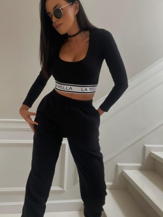 Top gładki z logowaniem czarny La Milla