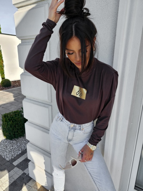 Bluzka typu longsleeve MODIVO czekoladowa By Me