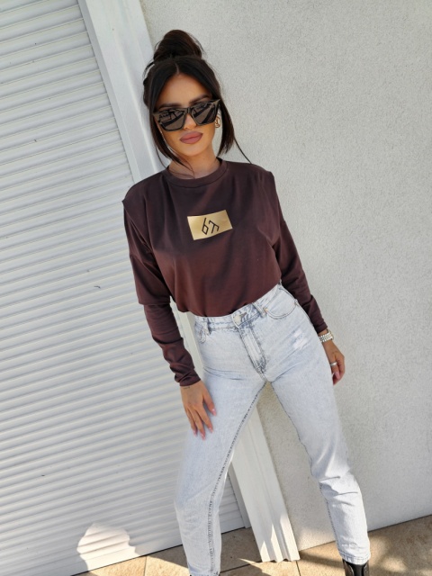 Bluzka typu longsleeve MODIVO czekoladowa By Me