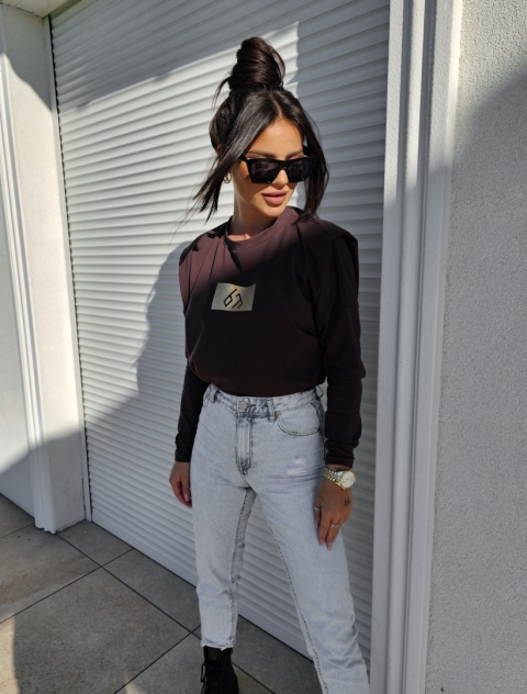 Bluzka typu longsleeve MODIVO czekoladowa By Me