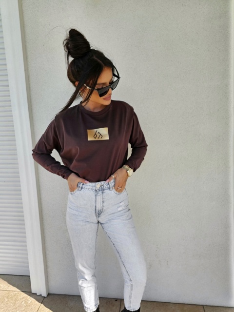 Bluzka typu longsleeve MODIVO czekoladowa By Me