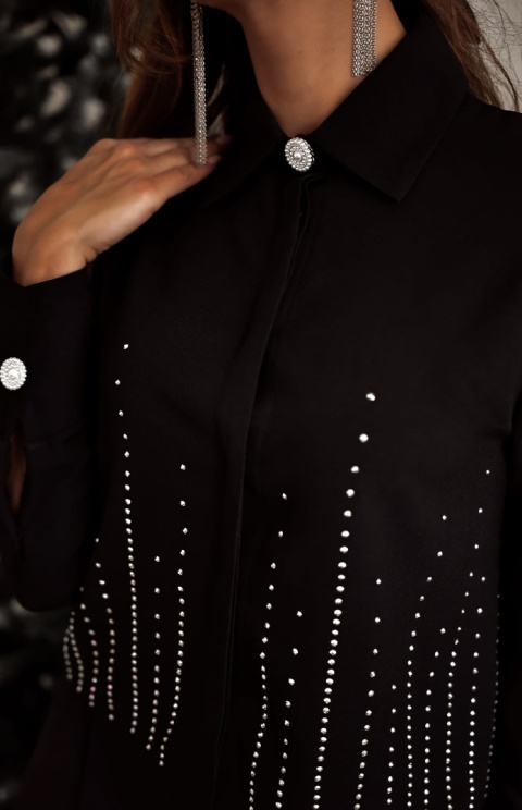 Elegancka koszula z błyszczącym zdobieniem czarna XANA