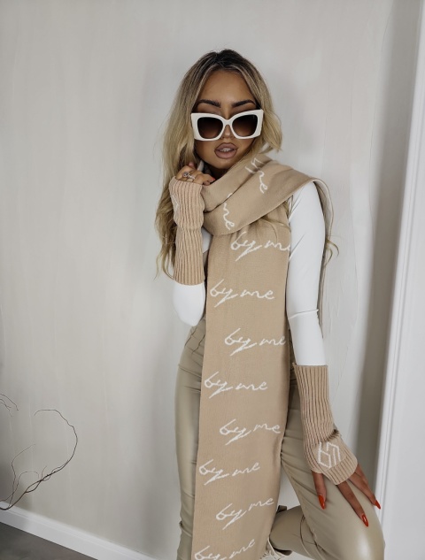 Komplet- szal i mitenki z domieszką kaszmiru ALPIN beżowy By Me