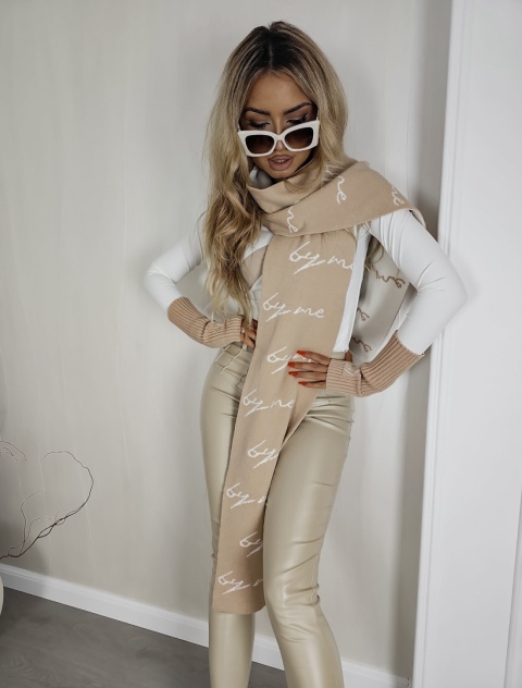 Komplet- szal i mitenki z domieszką kaszmiru ALPIN beżowy By Me