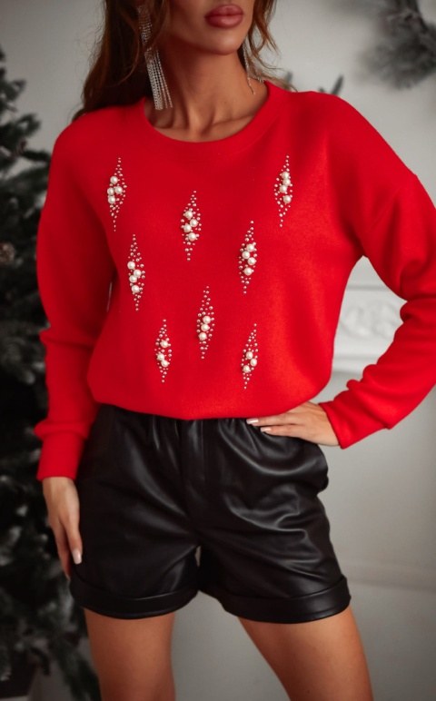 Sweter CHRISTMAS PEARLS czerwony Xana