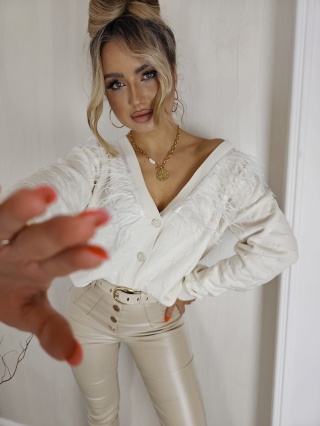 Sweter z domieszką kaszmiru z piórami REGISTER ecru By Me