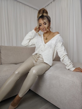 Sweter z domieszką kaszmiru z piórami REGISTER ecru By Me