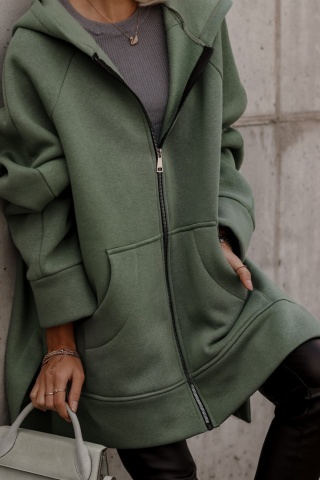 Bluza zapinana na suwak z kapturem ZIP oliwkowa - LALU