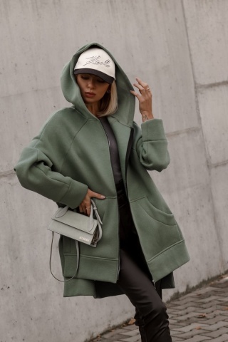 Bluza zapinana na suwak z kapturem ZIP oliwkowa - LALU