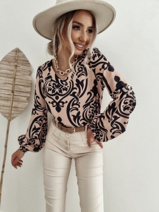 Bluzka we wzory z bufiastymi przedramionami INEZ ornament