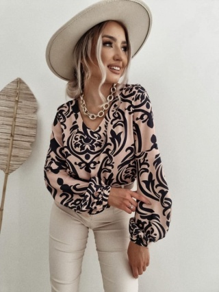 Bluzka we wzory z bufiastymi przedramionami INEZ ornament