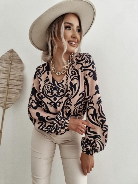 Bluzka we wzory z bufiastymi przedramionami INEZ ornament