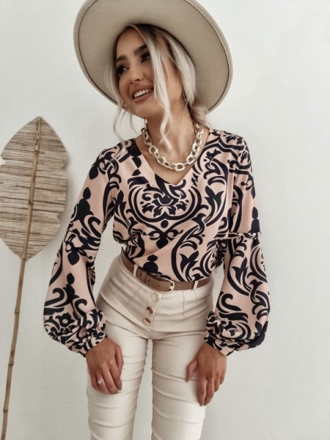 Bluzka we wzory z bufiastymi przedramionami INEZ ornament