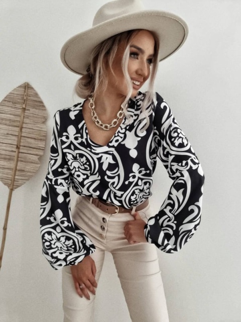 Bluzka we wzory z bufiastymi przedramionami INEZ