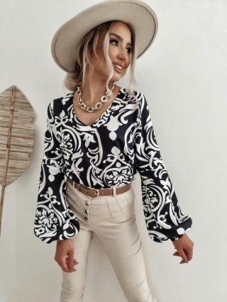 Bluzka we wzory z bufiastymi przedramionami INEZ