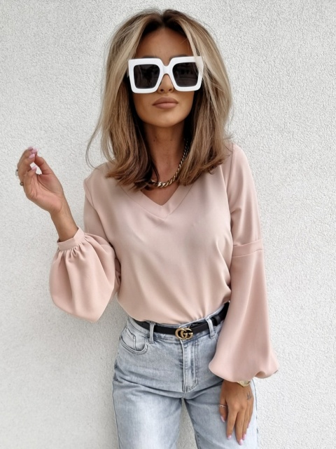 Bluzka z baloniastymi rękawami INEZ puder/beż - BY ME