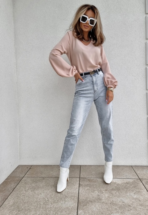 Bluzka z baloniastymi rękawami INEZ puder/beż - BY ME