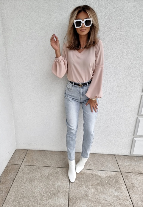 Bluzka z baloniastymi rękawami INEZ puder/beż - BY ME